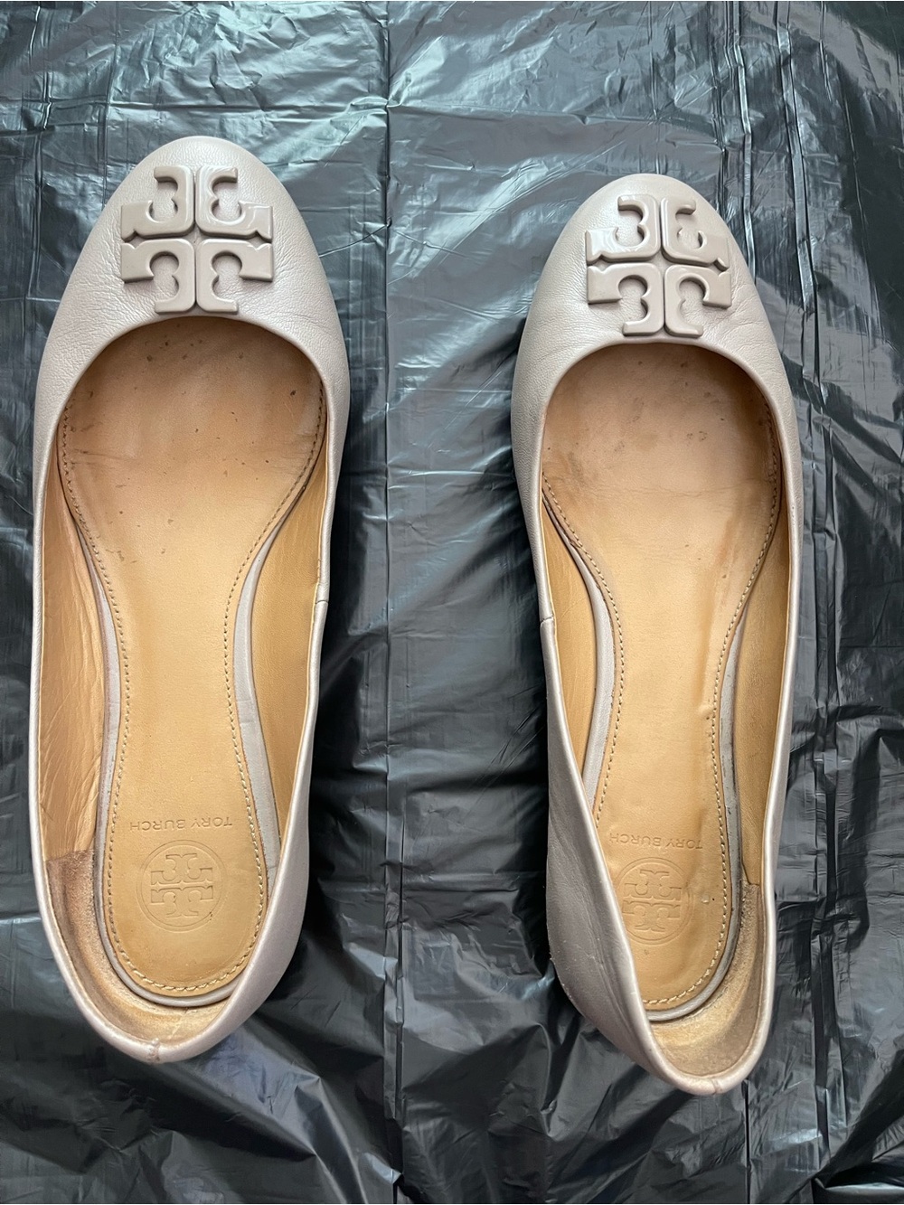 Tory Burch classic Cream Leather Logo Ballet Flats